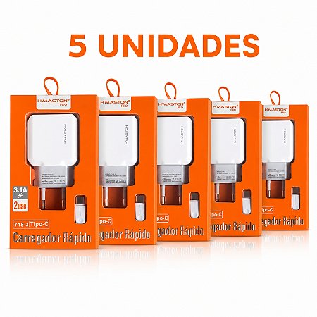 KIT 5 CARREGADOR DE CELULAR H'MASTON PRO V8 MOD: Y18-1