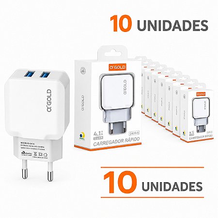 KIT 10 FONTE A'GOLD 4.1A 2 USB CA16-4