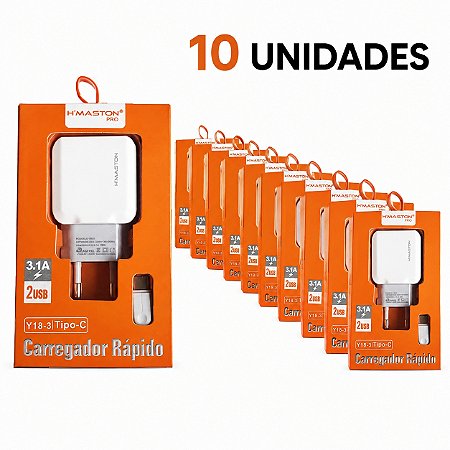 KIT 10 CARREGADOR DE CELULAR H'MASTON PRO V8 MOD: Y18-1