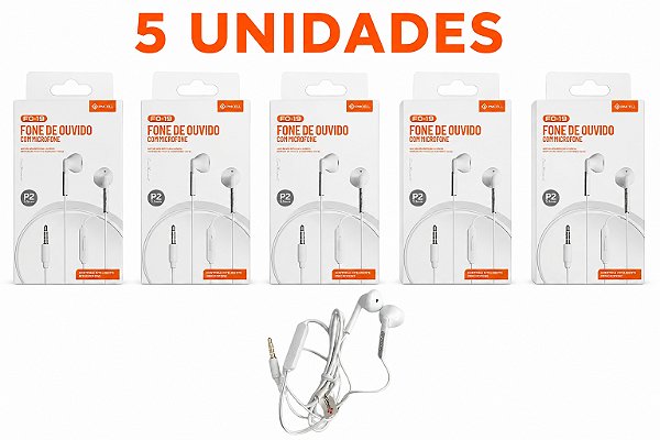 KIT 5 FONE DE OUVIDO PMCELL COM MICROFONE MOD. FO-19