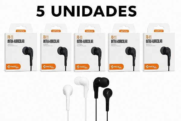 KIT 5 FONE DE OUVIDO PMCELL COM MICROFONE MOD. FO-11
