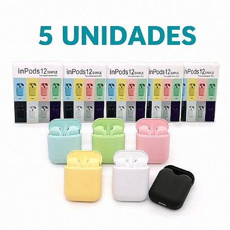 KIT 5 FONE DE OUVIDO BLUETOOTH I12 5.0 COM CARREGADOR COLORIDO