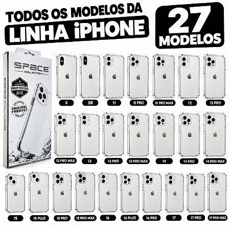 KIT 27 MODELOS SPACE TRANSPARENTE IPHONE MAIS VENDIDAS