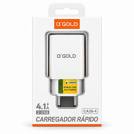 CARREGADOR RÁPIDO A’GOLD CA28-4 4.1A COM 2 PORTAS USB