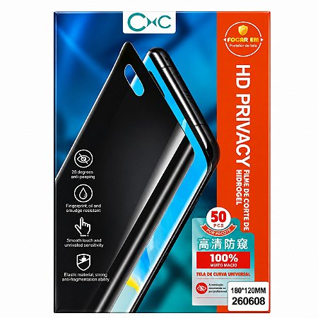 PACOTE COM 50 PELÍCULAS DE HIDROGEL HD PRIVACIDADE PARA MÁQUINA DE CORTE