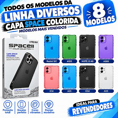 KIT 16 UNIDADES CAPA SPACE COLORIDA PARA MODELOS DIVERSOS 8 MODELOS MAIS VENDIDAS