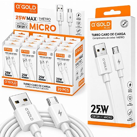 KIT 20 CABO USB A'GOLD 25W USB V8 CB129-1