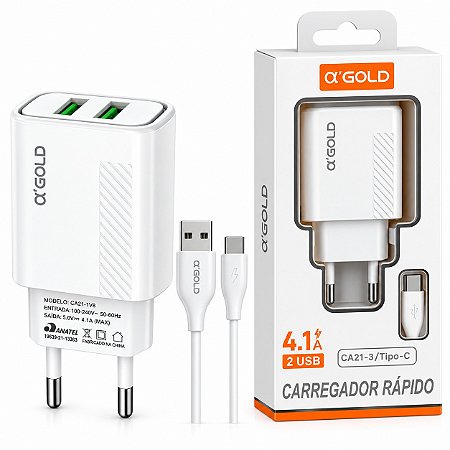CARREGADOR DE CELULAR A'GOLD TIPO C MOD. CA21-3
