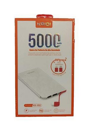 POWER BANK KAIDI FINO 2 ENTRADAS USB E CABO 5000MAH