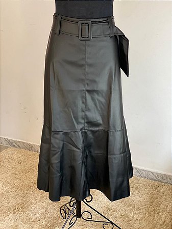 saia midi em couro preta