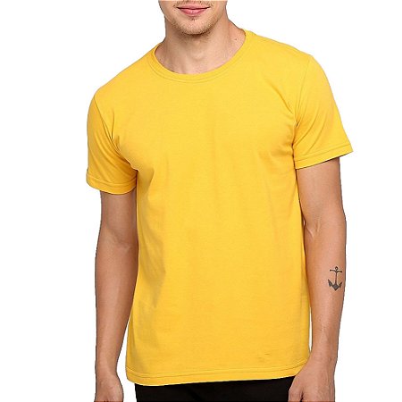 Camiseta Masculina Básica Amarelo Ouro Lisa 100% Algodão - Vesttuario  Roupas e Acessórios