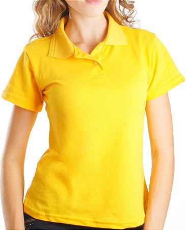 camisa polo amarela feminina