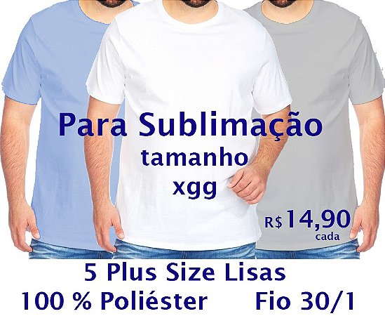 Kit 5 Camisetas Plus Size (XGG) 100% Poliéster Fio 30/1 Coloridas - LISAS,  GOLA REDONDA - apenas R$ 14,90 cada - QUALIJU MALHAS - FÁBRICA DE CAMISETA,  VENDA DE CAMISETAS NO ATACADO COM MELHOR PREÇO DO BRASIL.