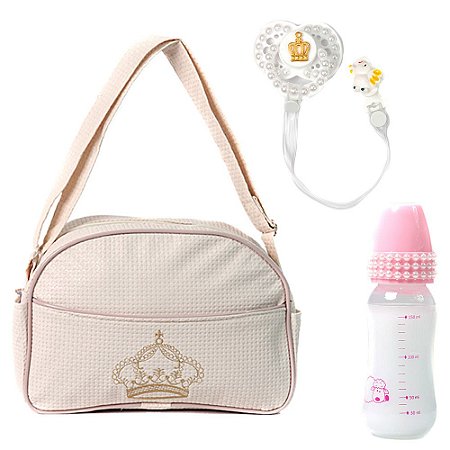 Conjunto p Bebê Reborn c Chupeta+Mamadeira Bolsa Maternidade