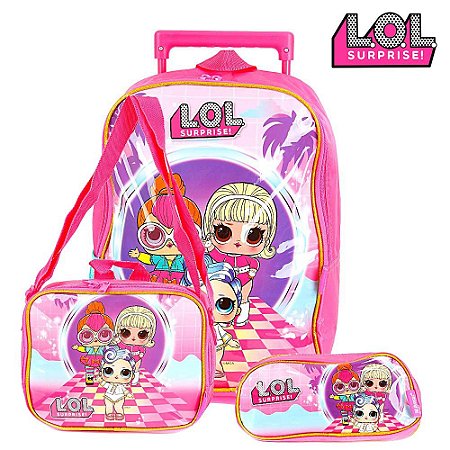 Kit Mochila Escolar Infantil Lol no palco Com Rodinhas
