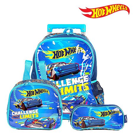 Kit Mochila Escolar Infantil Hot Wheels Com Rodinhas