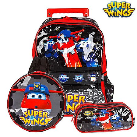 Kit Mochila Escolar Infantil Super Wings Policiais Com Rodin