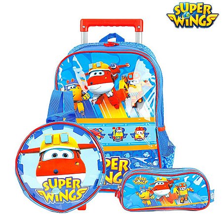 Kit Mochila Escolar Infantil Super Wings Com Rodinhas