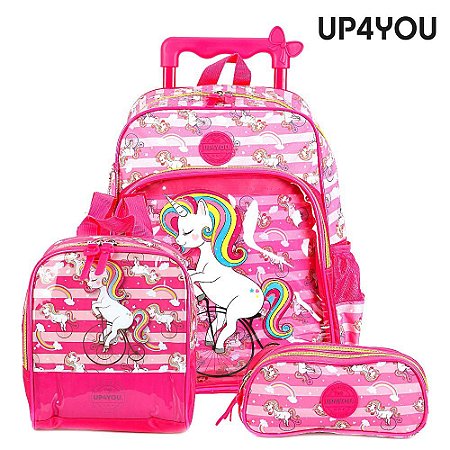 Kit Mochila Escolar Infantil Unicórnio Up4You Com Rodinhas