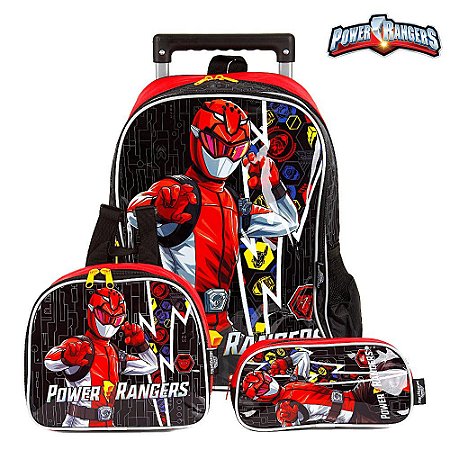 Kit Mochila Escolar Infantil Power Rangers Com Rodinhas