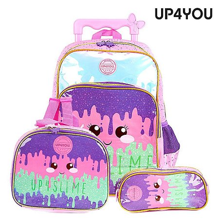 Kit Mochila Escolar Infantil Slime Up4You Com Rodinhas