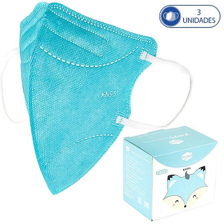 3 Máscaras Respiratórias Infantis Meninos KN95 Aileda Azul