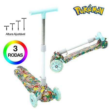 Patinete Pokemon Infantil de 3 Rodas com Led nas Rodas