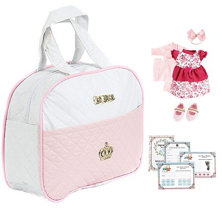 Bolsa Maternidade c Roupa Rosa Personalizada 19 Acessórios