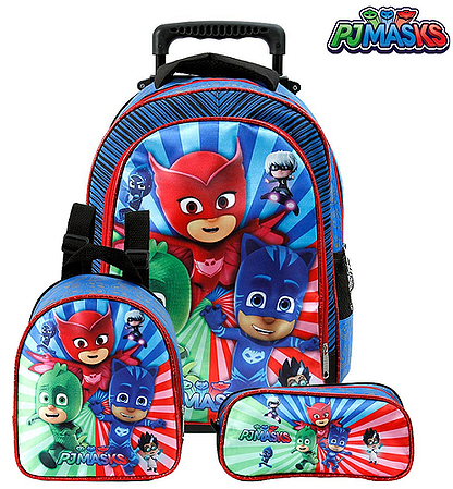 Kit Mochila Infantil Escolar Pj Mask Com Rodinhas