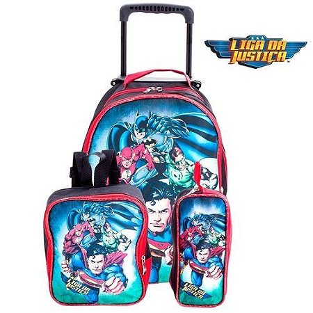 Kit Mochila Infantil Escolar Liga Da Justiça DC Com Rodinhas