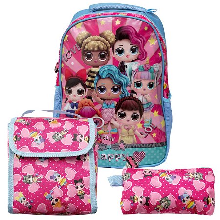 Kit Mochila Infantil Bolsa Escolar Lol Surprise de Costas