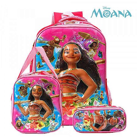 Kit Mochila Infantil Escolar Bolsa Moana 3D Grande De Costas
