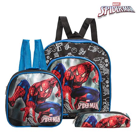 Kit Mochila Escolar Pequena Homem Aranha Vingadores Costas