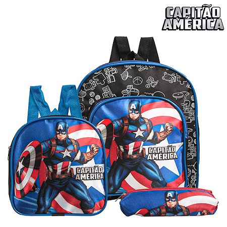 Kit Mochila Escolar Pequena Capitão América Vingadores Costa