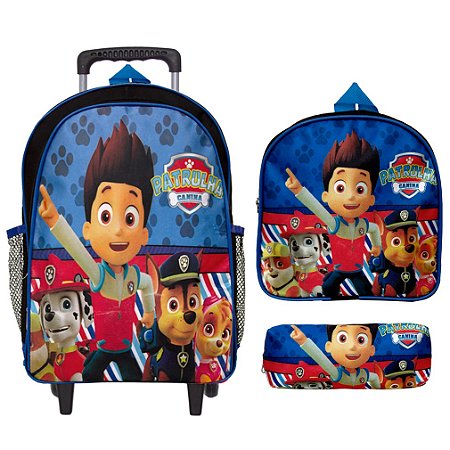 Kit Mochila 3D Escolar Infantil Patrulha Canina Com Rodinha