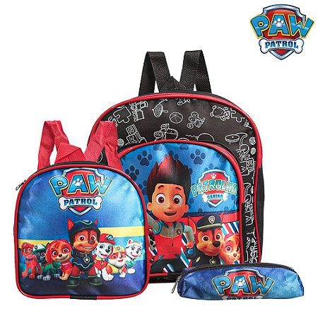 Kit Mochila Escolar Pequena Patrulha Canina Azul Costas
