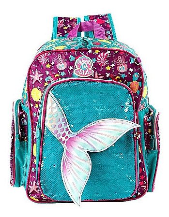 Mochila Escolar Infantil Calda De Sereia  Paetê De Costas