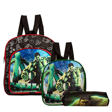 Mochila Escolar Incrível Hulk Costas Kit Lancheira+Estojo