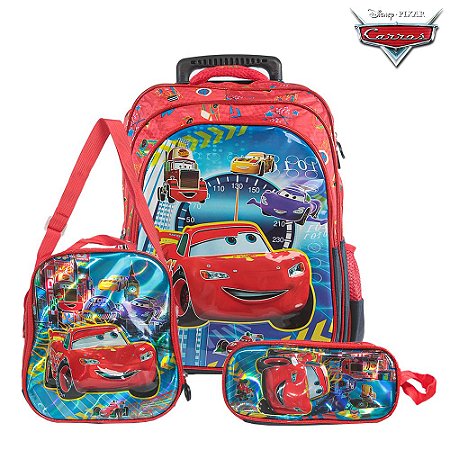 Kit Mochila Escolar Bolsa Carros McQueen Disney Rodinha
