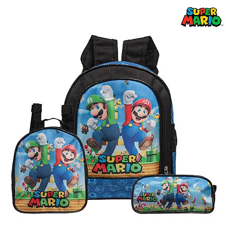 Kit Mochila Escolar Mario Bross Infantil Meninos Costa