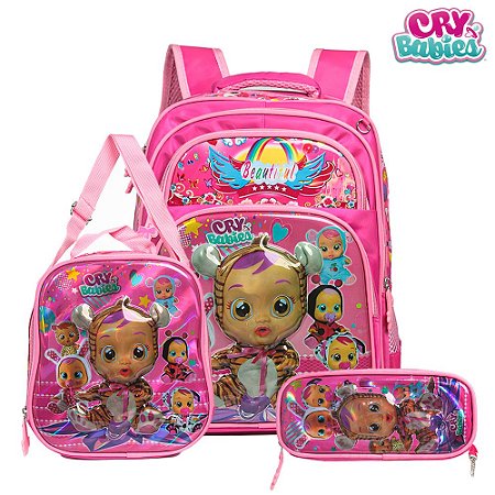 Mochila Escolar Bolsa Cry Babies 3D Costa Lancheira+Estojo