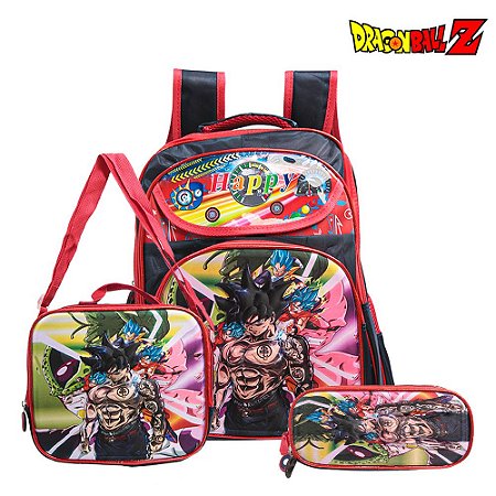 Mochila Escolar Dragon Ball Costas Kit Lancheira+Estojo