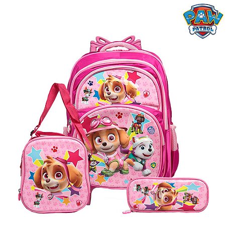 Mochila Escolar Patrulha Canina 3D Rodinha Lancheira+Estojo