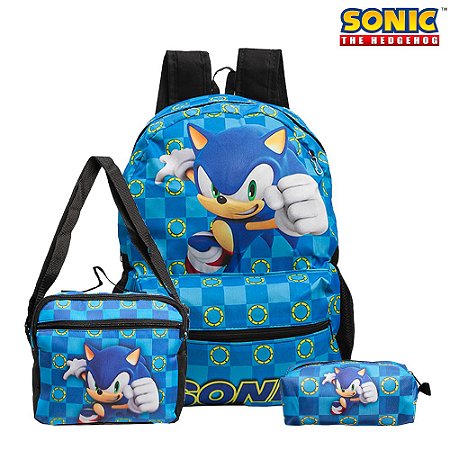 Mochila Escolar Sonic SEGA Colors Costa Kit Lancheira+Estojo