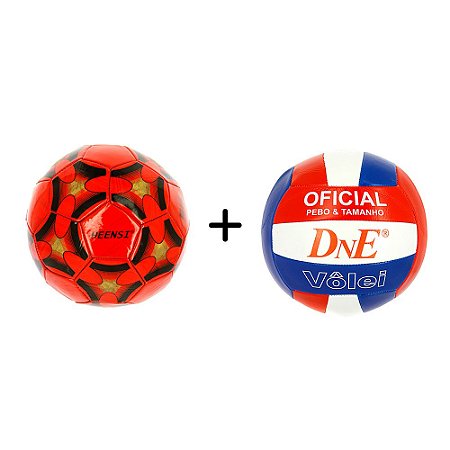Kit Bola de Vôlei Oficial Azul E Branca + Bola de Futebol He
