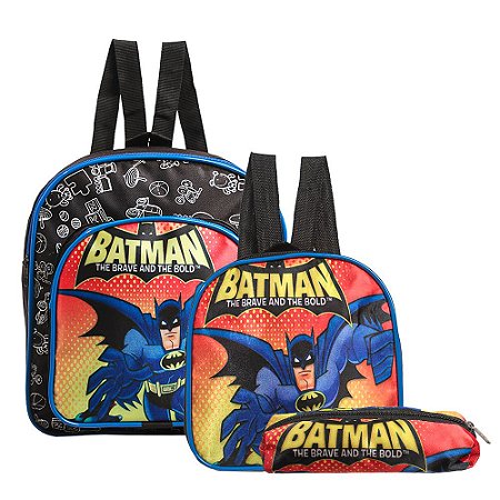 Mochila Escolar Batman Herois DC Costas Kit Lancheira+Estojo