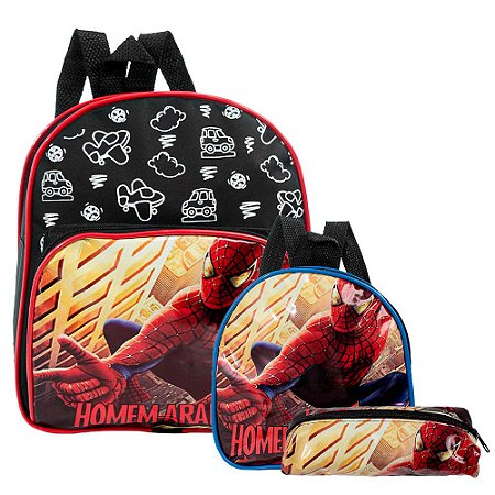Mochila Escolar Homem Aranha Herói Costa Lancheira+Estojo