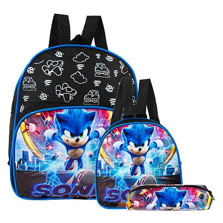 Mochila Infantil Sonic Runner Filme Costas Lancheira+Estojo