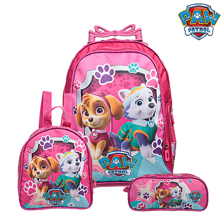 Kit Mochila Escolar Infantil Com Rodinhas Patrulha Canina Sk