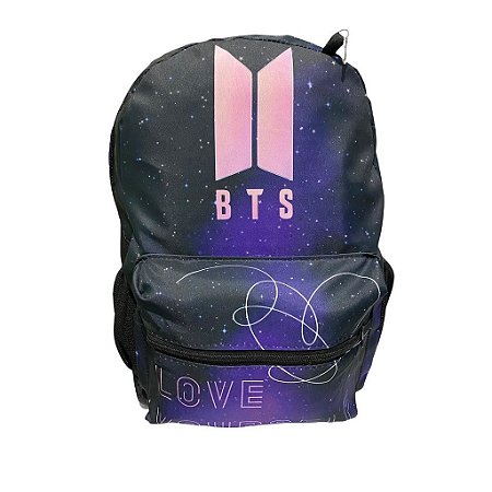 Mochila Escolar Infantil BTS Kpop Galaxia Love Grande Costas